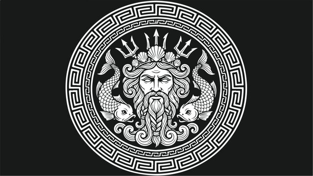 Poseidon God of the Sea Greek Mythology Illustration.