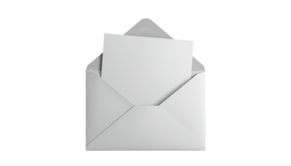 A white envelope with a letter inside on transparent background