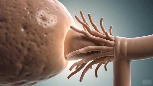 A video showcasing a detailed 3D animation of a cell connecting to a nerve, highlighting the intricate biological process.