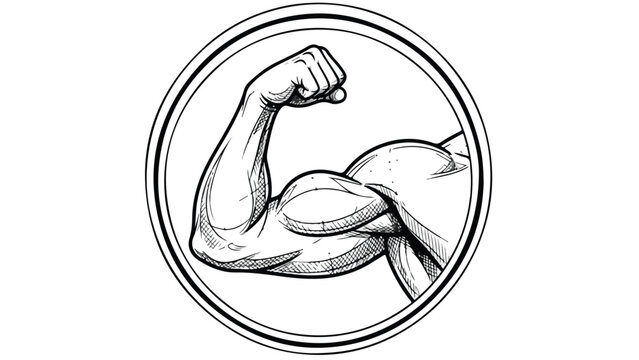 Strong Bicep Muscle Flexing in a Circular Frame.