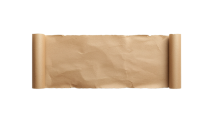 A rolled up parchment on transparent background for ancient or historical concepts