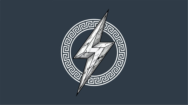 Stylized lightning bolt with Greek key pattern circle.