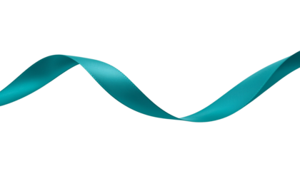A teal ribbon flowing on a transparent background