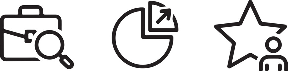 Bold line drawing business icons briefcase search investment pie chart star investor finance success concept illustration