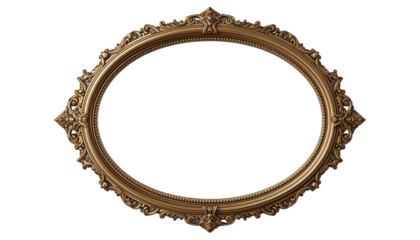 An ornate gold picture frame on transparent background