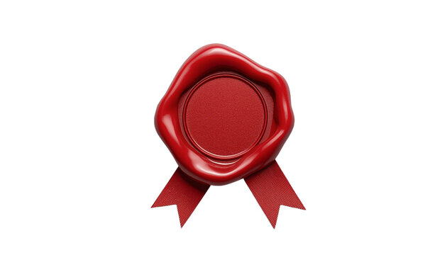 A red wax seal with a ribbon on transparent background