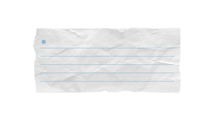 A crumpled piece of paper with blue lines on a transparent background