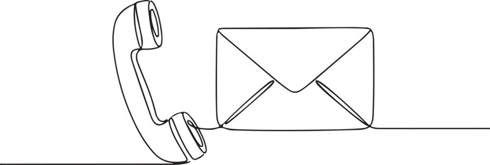 Bold one line isolated phone receiver and mail envelope communication contact support concept illustration