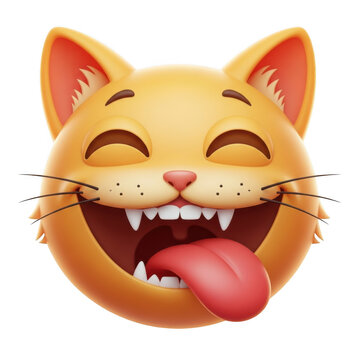 Laughing cat face emoji isolated on transparent background