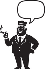 Silhouette cartoon cheerful boss with cigar speech bubble leadership confidence concept illustration