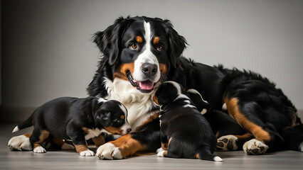 Different Dog breeds with puppies Bernese Mountain Dog