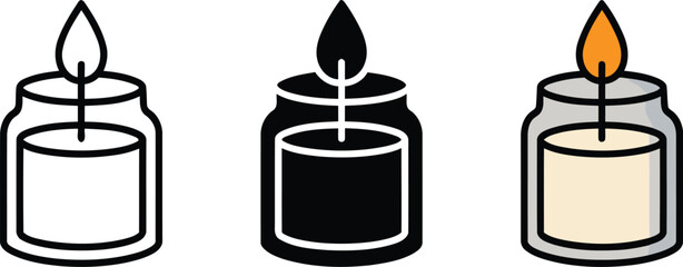 Minimalist Jar Candle Icons: Vector Pack for Serenity & Warmth. Outline, Solid & Color Designs for Branding & Web.