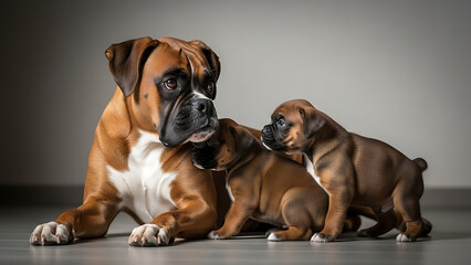 Obraz premium Different Dog breeds with puppies Boxer