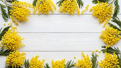 Beautiful yellow flowers on white wooden background