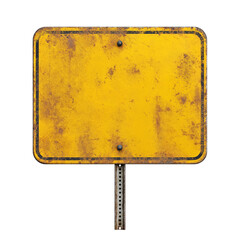 Yellow Rectangular Blank Sign on Metal Post empty isolated on a transparent background