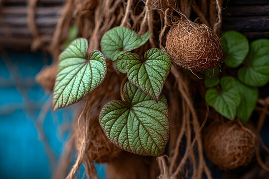 A close-up of Piper methysticum (kava) plant, detailed and natural, cultural theme