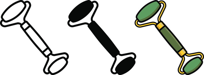 Jade Roller Vector Icons Set: Skincare Beauty Tool for Facial Massage, Anti-Aging, Wellness & Relaxation Graphics