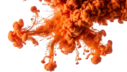 Vibrant orange ink cloud isolated on transparent background
