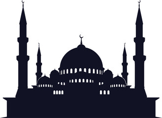 Black silhouette of a mosque with minarets and domes Islamic architecture 2 © Shamim creative 