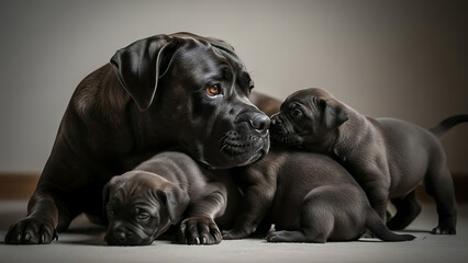 Different Dog breeds with puppies Cane Corso