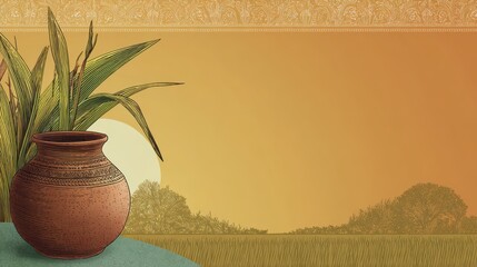Pongal Festival Greeting Banner Illustration