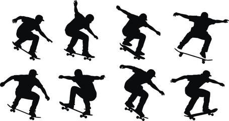 Black silhouettes of skateboarders performing tricks 2 © Shamim creative 