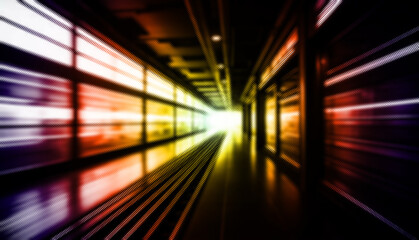 Tunnel of vibrant digital light and abstract motion