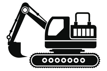excavator silhouette line art vector illustration with a white background