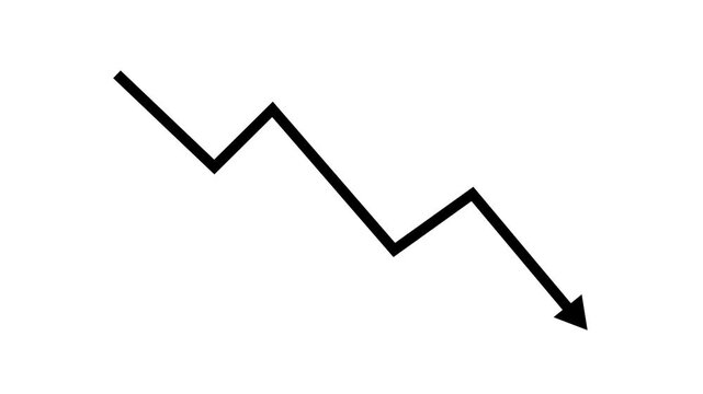 Downward Zigzag Arrow Animation, zigzag arrow pointing downward. white background. 4k video..