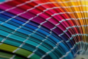 Colorful paint swatches arranged in a fan display ready for home design projects and creative art endeavors