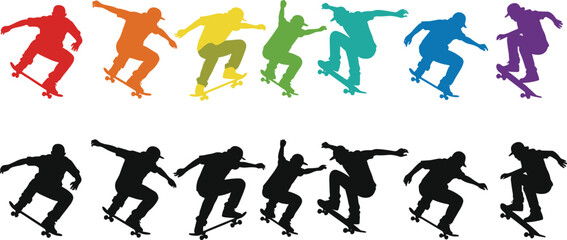 Skateboarders in colorful silhouettes performing tricks 2 © Shamim creative 