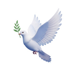 Obraz premium A white dove flying with an olive branch in its beak, symbolizing peace and harmony in a serene environment