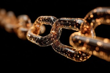 Digital chain of blockchain technology demonstrating the interconnectedness and security of cryptocurrency transactions in a futuristic setting