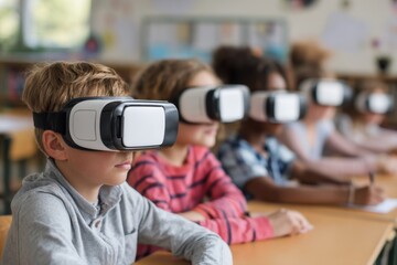 Students explore virtual reality as they engage in learning experiences in an interactive classroom environment