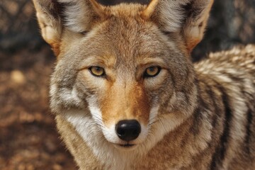 Fototapeta premium Realistic depiction of a coyote showcasing its striking features and intense gaze in a natural environment during daylight hours