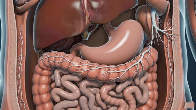 A detailed video of the human digestive system and internal organs