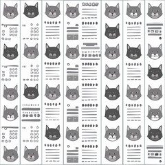 seamless pattern with cats, seamless background with cats, set of cats, set of funny cats, set of funny cartoon cats, set of animals, set of animal icons