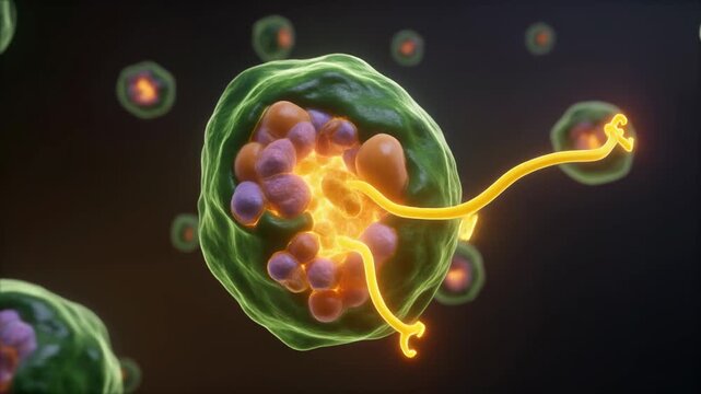 Microscopic view of peroxisome metabolizing fatty acids in cellular environment.