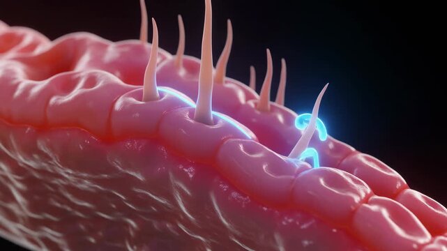 3D Close-up of Taste Receptor Cells on the Tongue with Neural Activation