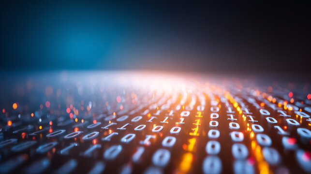 A mesmerizing view of binary code flowing dynamically, illustrating the essence of data and digital transformation in modern technology. - Powered by Adobe