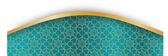 Elegant Teal & Gold Islamic Geometric Pattern Arch Border Design