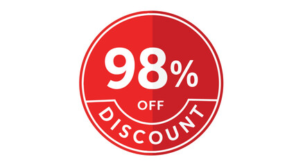 Vibrant red circular sticker displaying a massive ninety-eight percent reduction