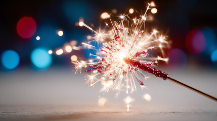 A vibrant sparkler glowing brightly against a colorful background, celebrating joy and festive occasions.