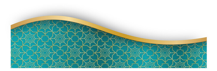 Elegant Teal and Gold Wavy Design Element with Geometric Pattern Background