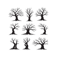 Bare Tree Silhouette Set Black Leafless Winter Nature Vector