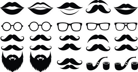 Black and white of various facial hair and accessory mustache moustache beard lips
