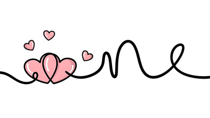 Love hearts floating over a wavy line