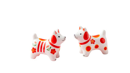Decorative dog figurines with floral designs