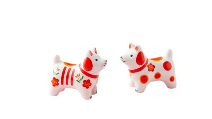 Decorative dog figurines with floral designs