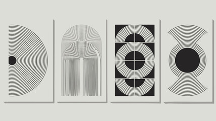 Modern geometric art with circular line patterns on canvas